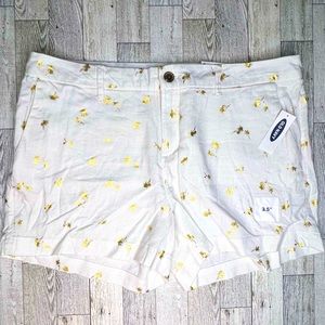 Old Navy Linen Lightweight White Everyday Shorts w/ Shiny Gold Palm Trees NWT